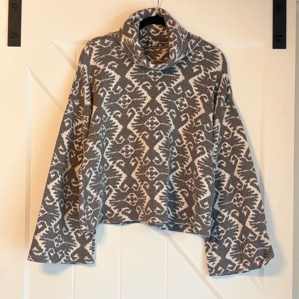 Sundance In the Fjords Gray Ikat Print Knit Cowl Neck Pullover Sweatshirt. Sz
L